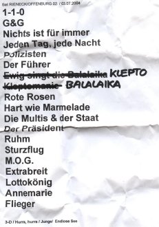 Setlist mit spontanen Änderungen