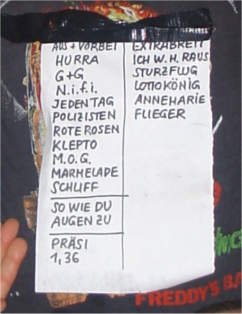 Die setlist in Nahaufnahme - ohne die Zugaben